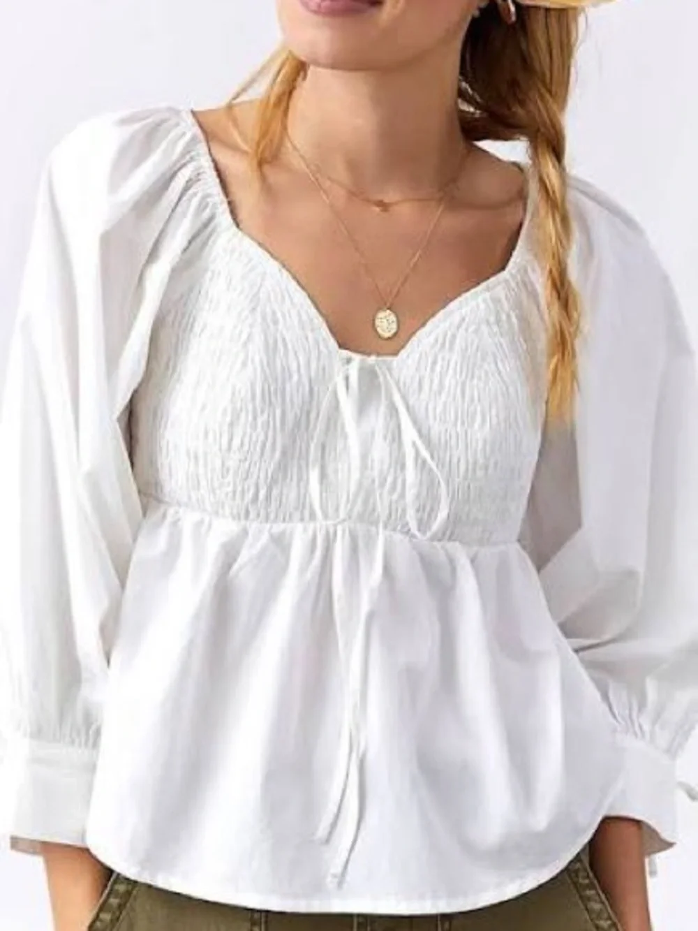 Anthropologie White Smocked Peplum Blouse